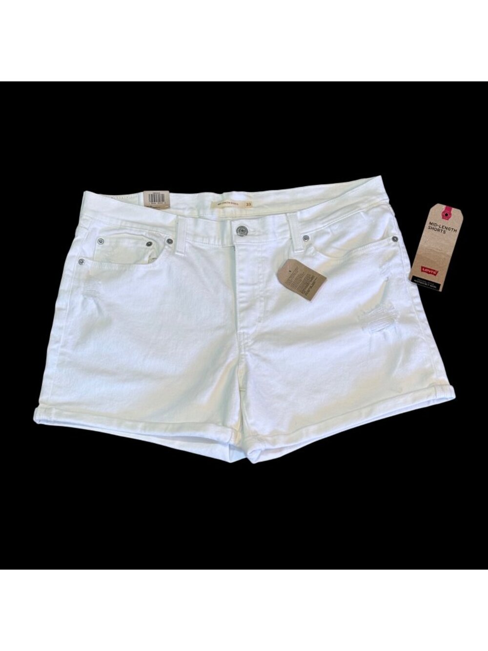 Levis Womens White Mid-Length Shorts Size 16- W33 Mid-Rise Distressed